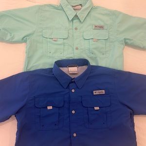2 XL Boys Columbia PFG Fishing Shirts (Royal Blue and Aqua/Teal)